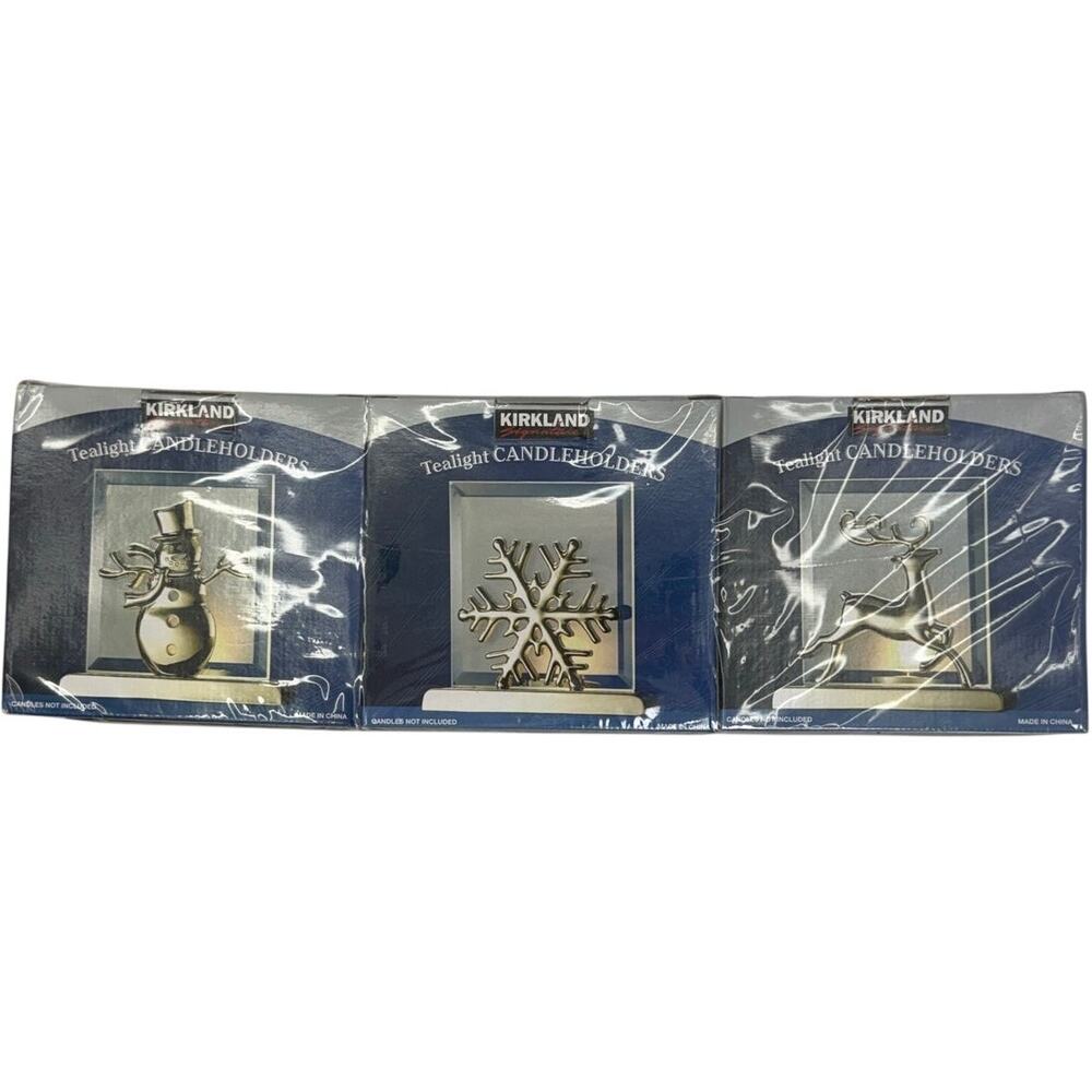Kirkland Tea Light Candle Holders Set 3 Snowman Reindeer Snowflake NIP